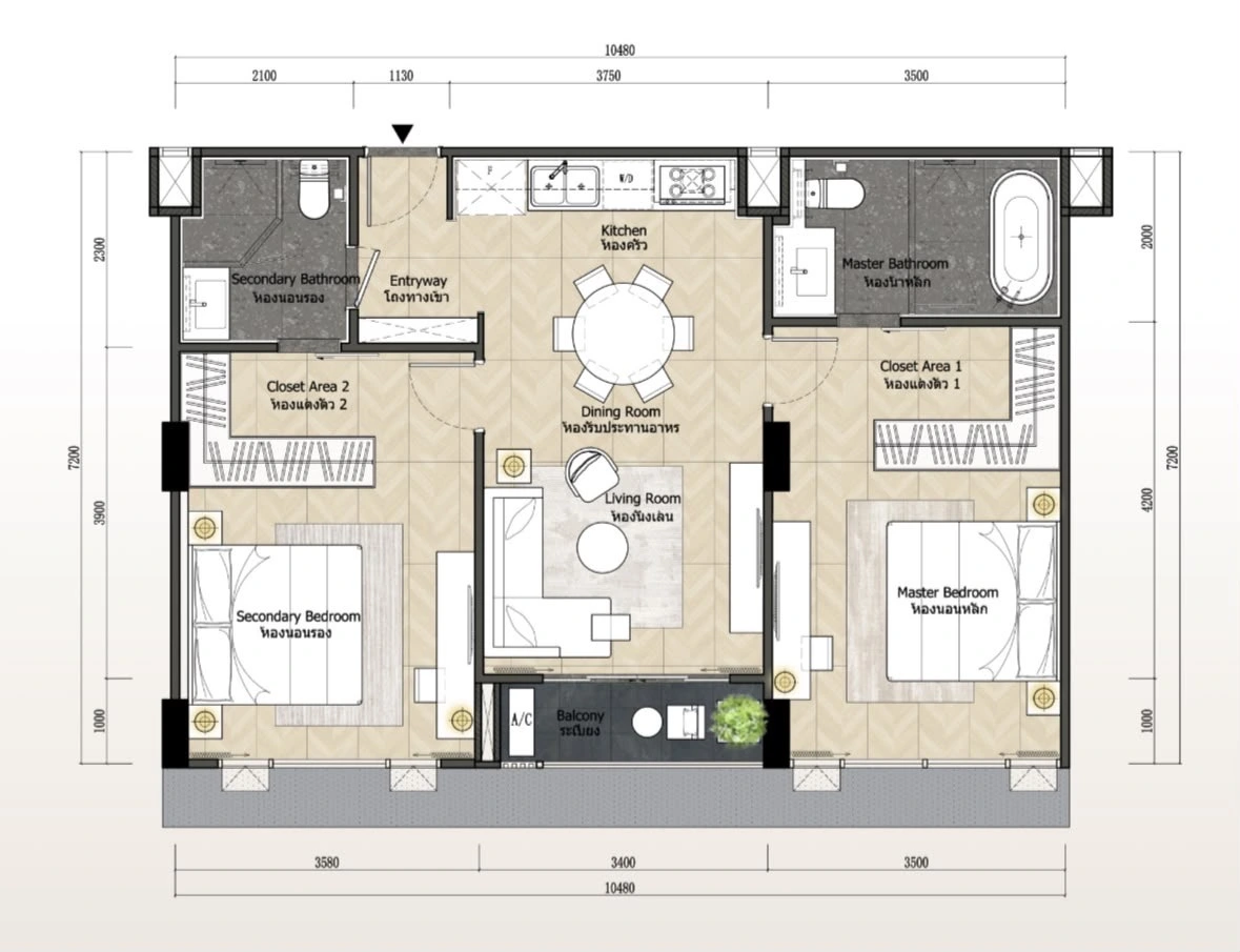1+1 bedroom floor plan