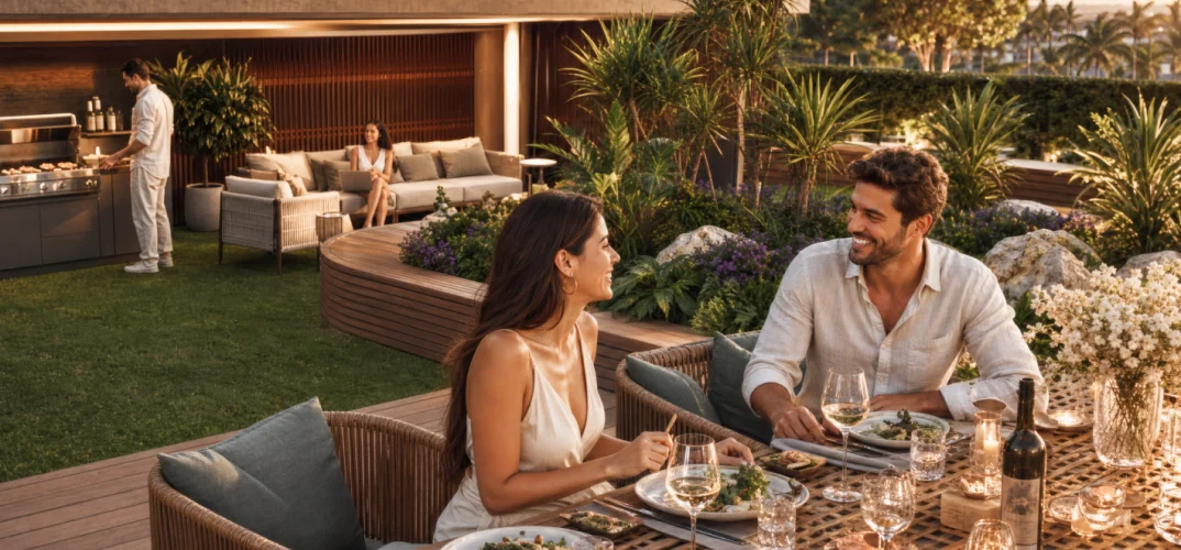 Social rooftop BBQ area